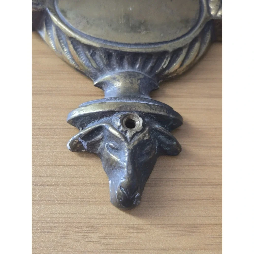 Vintage Neoclassical Solid Brass Door Knocker With Ram Head And Blank Cartouche
